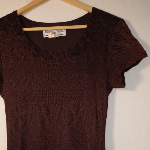 Jessica Howard Vintage 90's Retro Pencil Dress Cap Sleeve Dark Brown Fairy - Picture 6 of 8